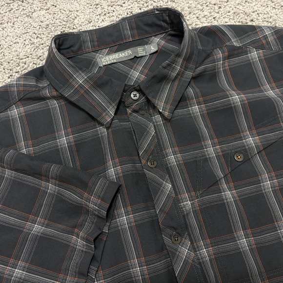 Icebreaker Other - ICBREAKER Merino Shirt Short Sleeve Button Up Wool Gray Plaid Outdoor Men Large